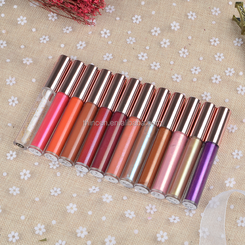 Thincen - Private Label All Colors In Stock Rose Gold Cap Shiny Glitter Clear Lip Gloss Lipstick&Lipgloss 14
