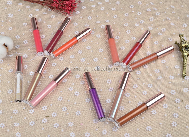 Thincen - Private Label All Colors In Stock Rose Gold Cap Shiny Glitter Clear Lip Gloss Lipstick&Lipgloss 8