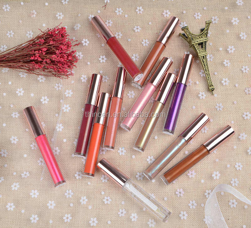 Thincen - Private Label All Colors In Stock Rose Gold Cap Shiny Glitter Clear Lip Gloss Lipstick&Lipgloss 12
