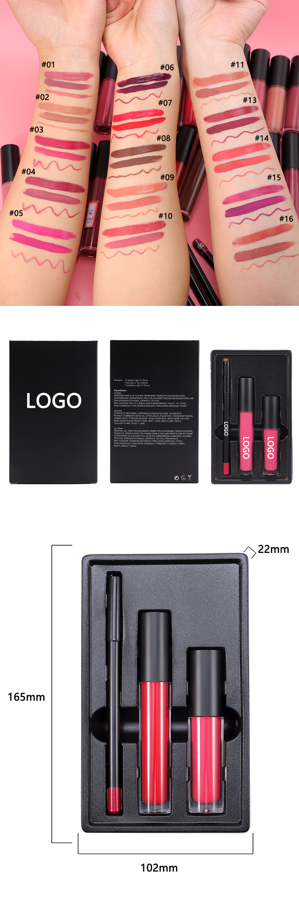 3-in-1 Lip Gloss, Lip Liner & Lipstick Kit - Private Label Vegan Makeup Collection 8