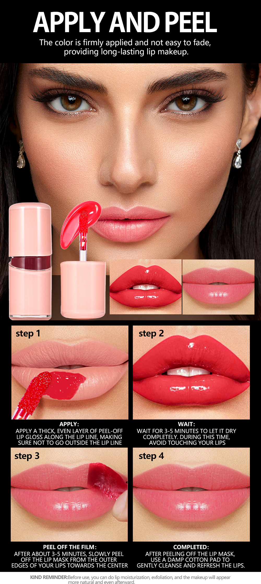 Vegan Peel-Off Lip Stain in Four Vibrant Shades by Thincen Cosmetics