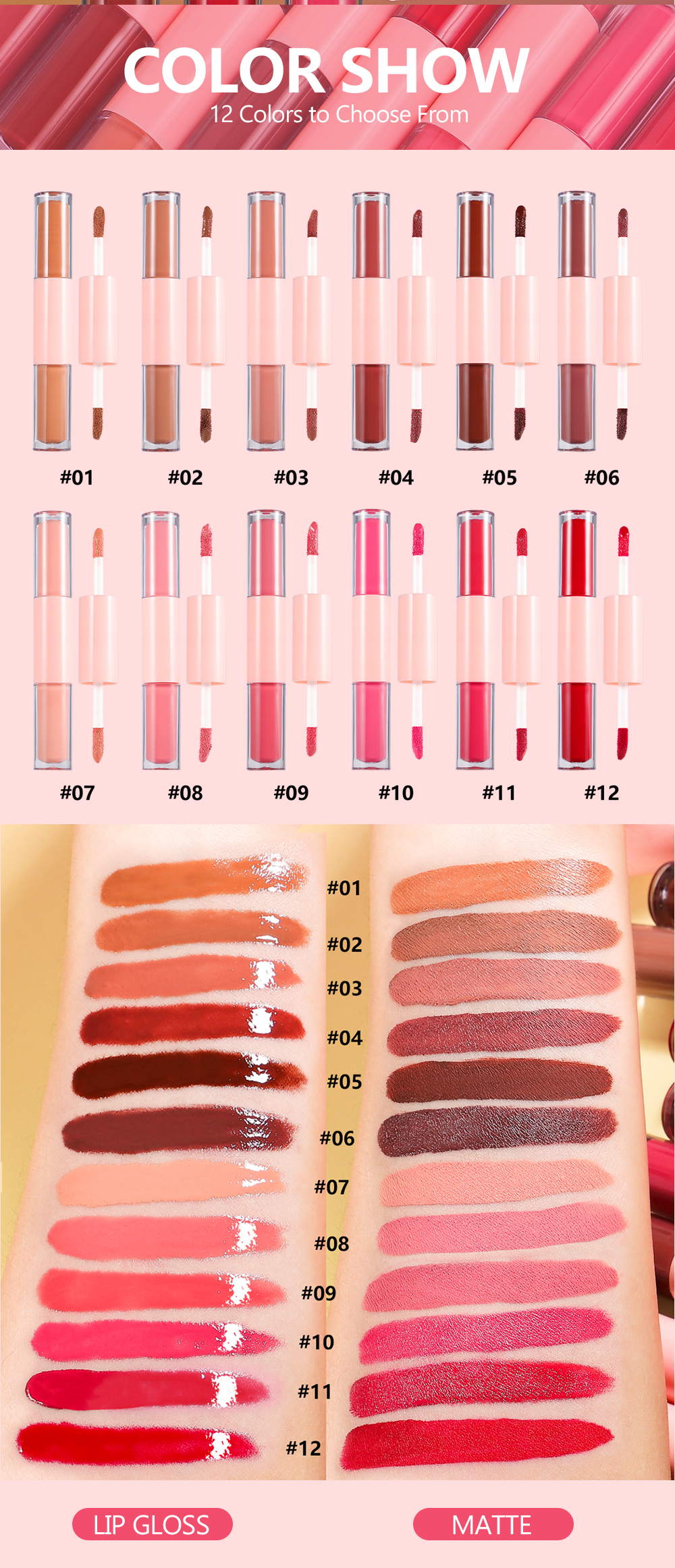 Dual-Ended Waterproof Lip Gloss | Matte Long-Lasting | Thincen Custom Private Label 11