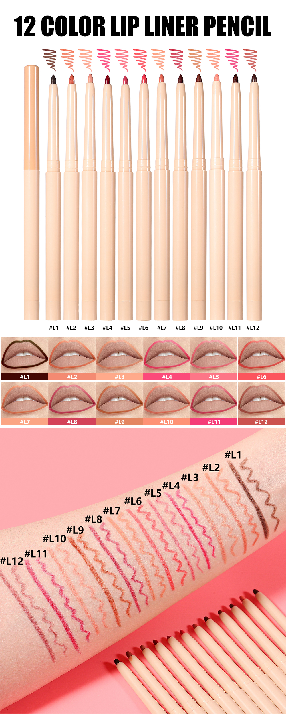 Best Dual-Ended Lip Liner with Sharpener – Wholesale Vegan High Pigment Lip Liner 10