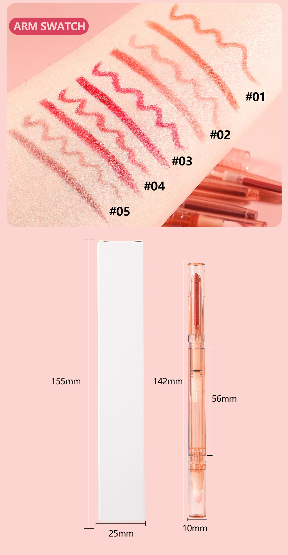 Vegan Dual-Ended Lip Liner with Brush in Custom Packaging