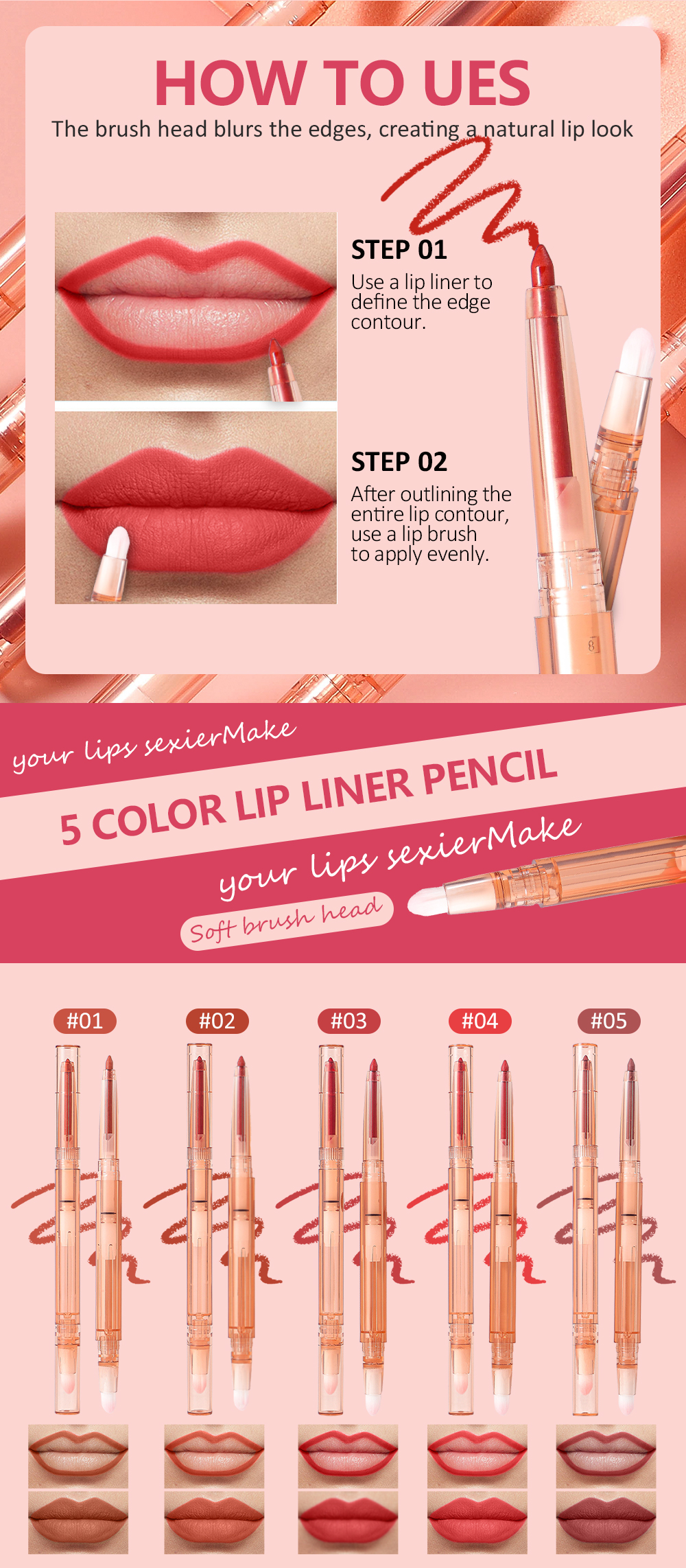 Wholesale Vegan Lip Liner with Hot Stamp Silver Design