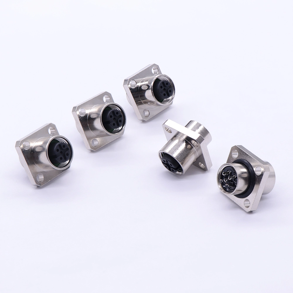 M12D0 Square Flange Metal Panel End Aviation Connector Welding 1