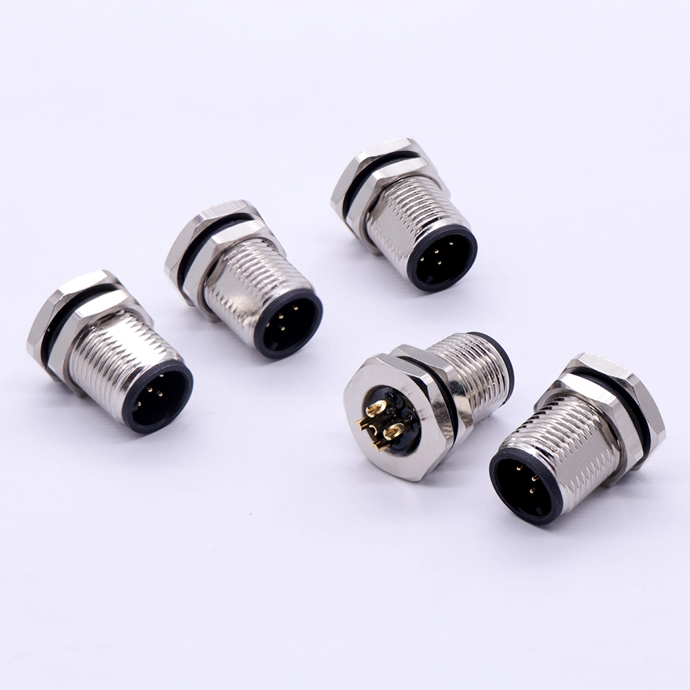 M12F circular metal plate front-locking aviation socket, solded/PCB 1