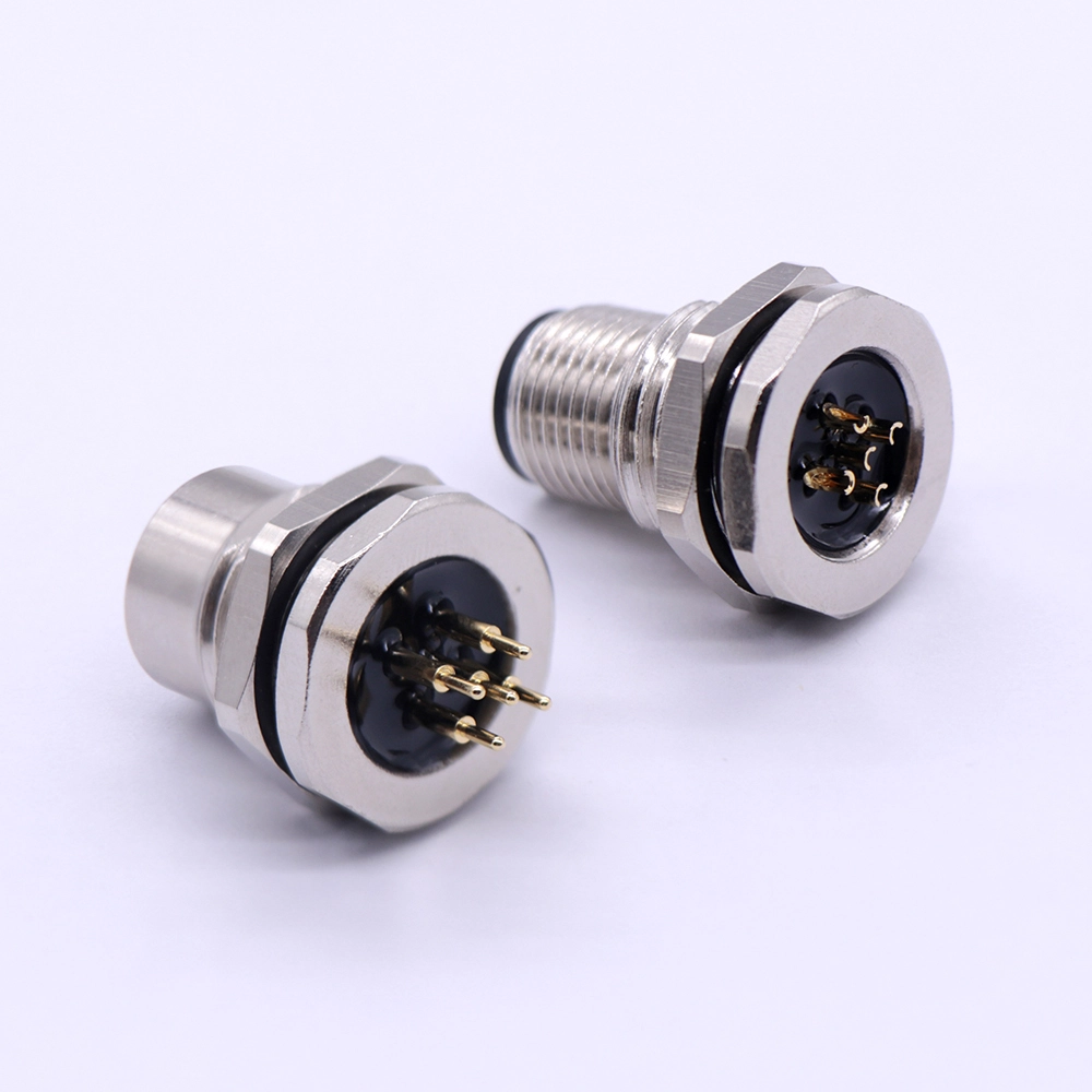 M12F circular metal plate front-locking aviation socket 12A-16A K/L/S/T coding industrial power connector welding/PCB 1