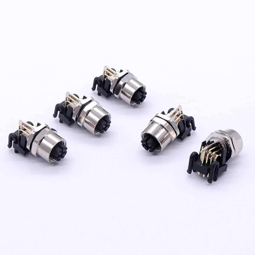 M12H9-V plug-in 90° aviation socket X coding 8-pin Ethernet CAT6A (10 Gbps) device connector PCB 1