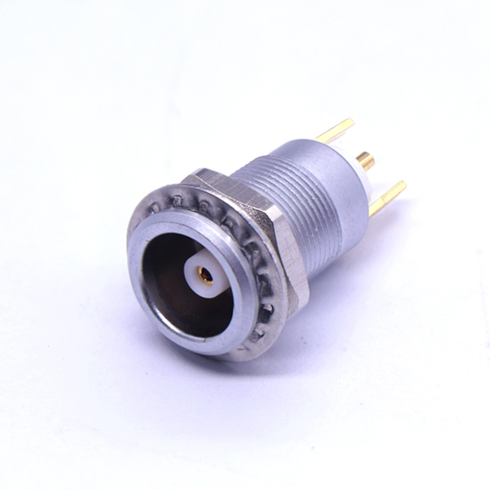 Push-pull self-locking ZRN 00S/0S rear lock nut base, coaxial/2-4 cores, wire-soldered type, 50 ohms, with grounding pin 1