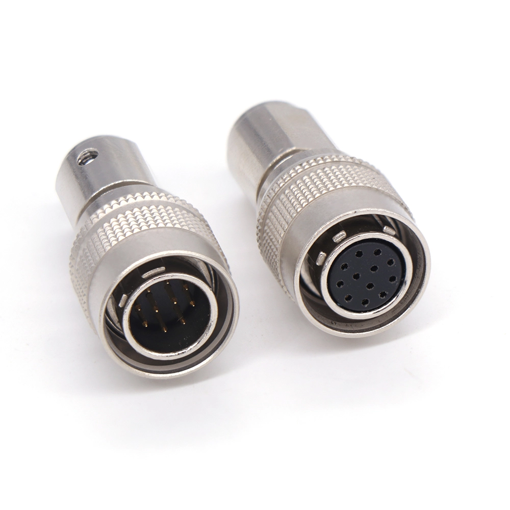 HR10A-10P 10/12-pin self-locking soldered circular metal aviation plug, male + female 1