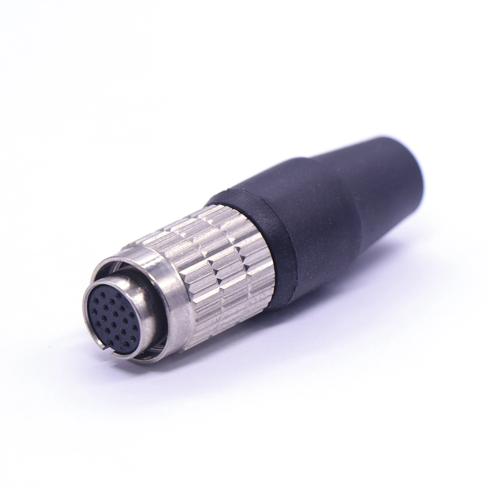 HR25-9TP 12/16/20-pin round metal aviation plug, male + female 1