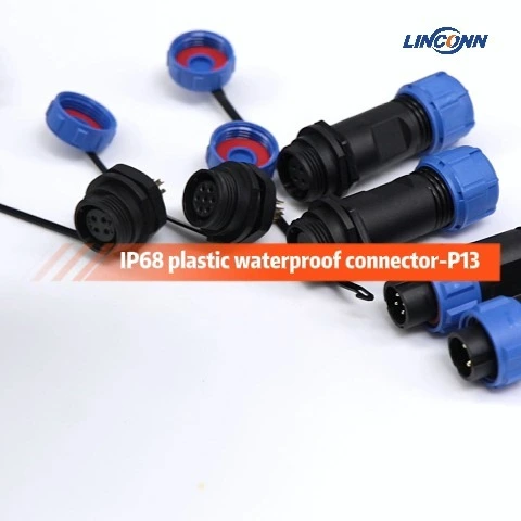 P13 plastic IP68 waterproof 1-9 core aviation plug connector, assembled welding plug + floating docking female socket + board-end rear locking female socket 1