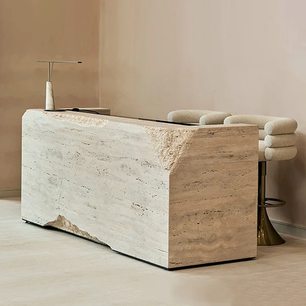 Travertine Reception Desk with LED Lighting Customizable 1