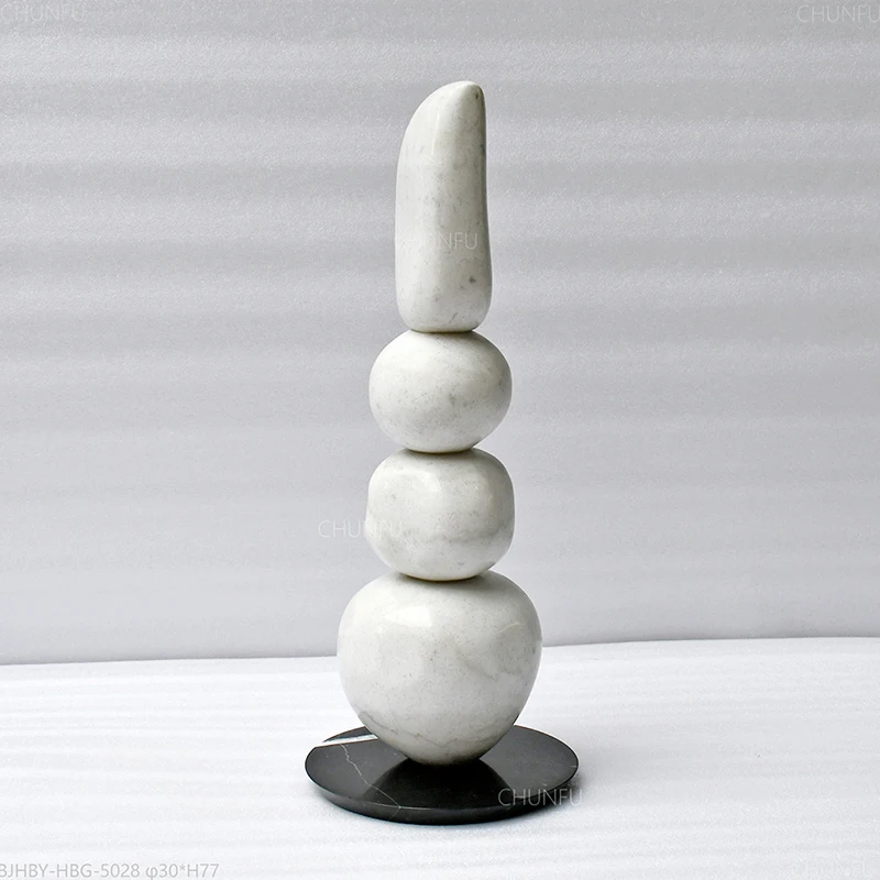 Stone Decoration Black Marble Base & Stacked White Jade Art Piece 1