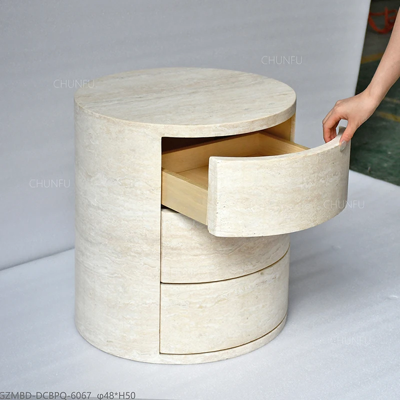 Flow Travertine Nightstand – Handle-Less Design with Gentle Curves 1