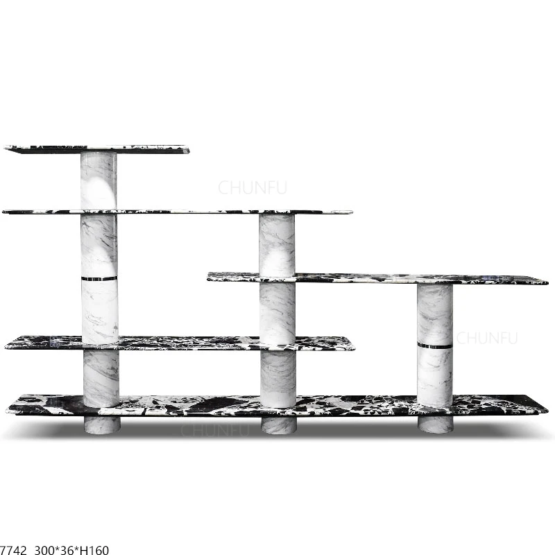 Black Five-Tier Marble Bookshelf White Storage Sculpture 1