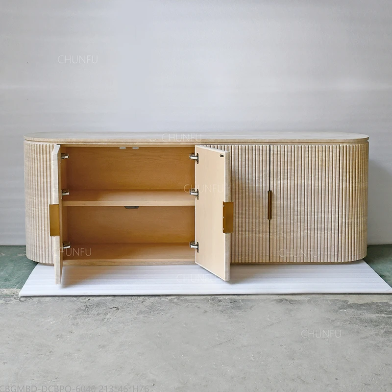 Linear Texture Travertine Sideboard  Four-Door Dining Storage 1