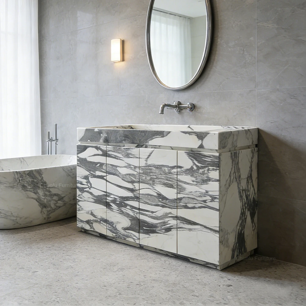 Chunfu Marble Vanity Natural marble washbasin with Triple Drawers For Bathroom 1