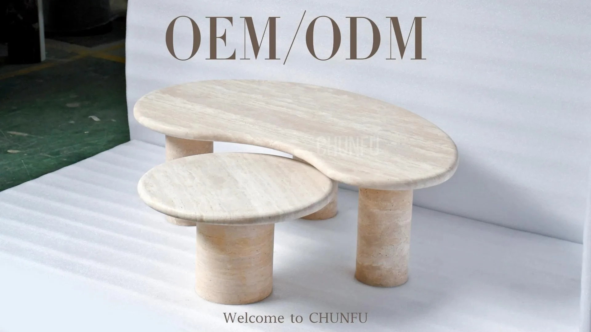 Arched Travertine Coffee Table with Set of Different Sizes for Living Room 1