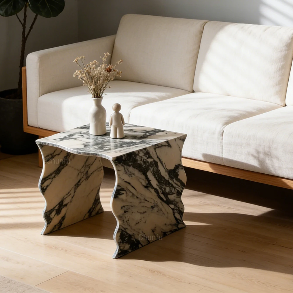 Wave-Form Calacatta Viola Marble Side Table  Organic Sculptural Accent Table 1