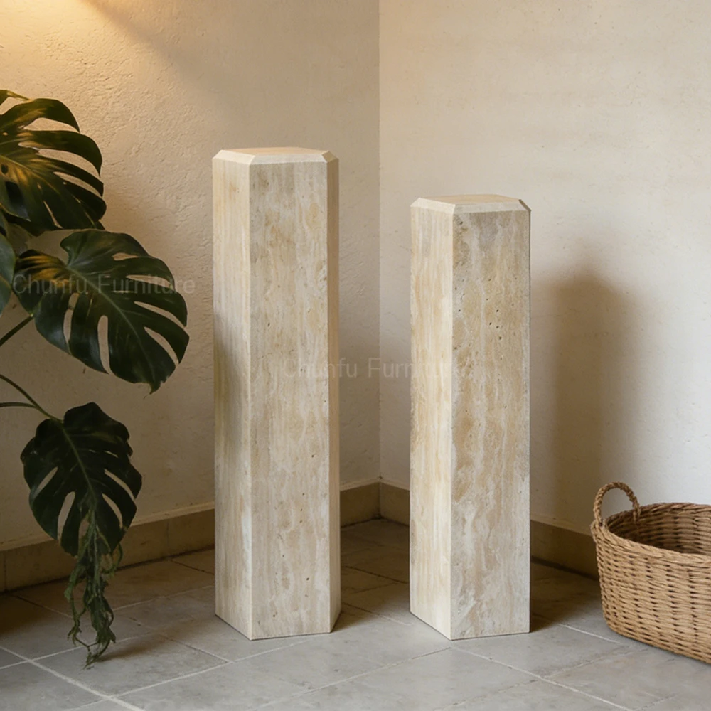 Polygon Natural Travertine plinth with Decoration for hallway 1