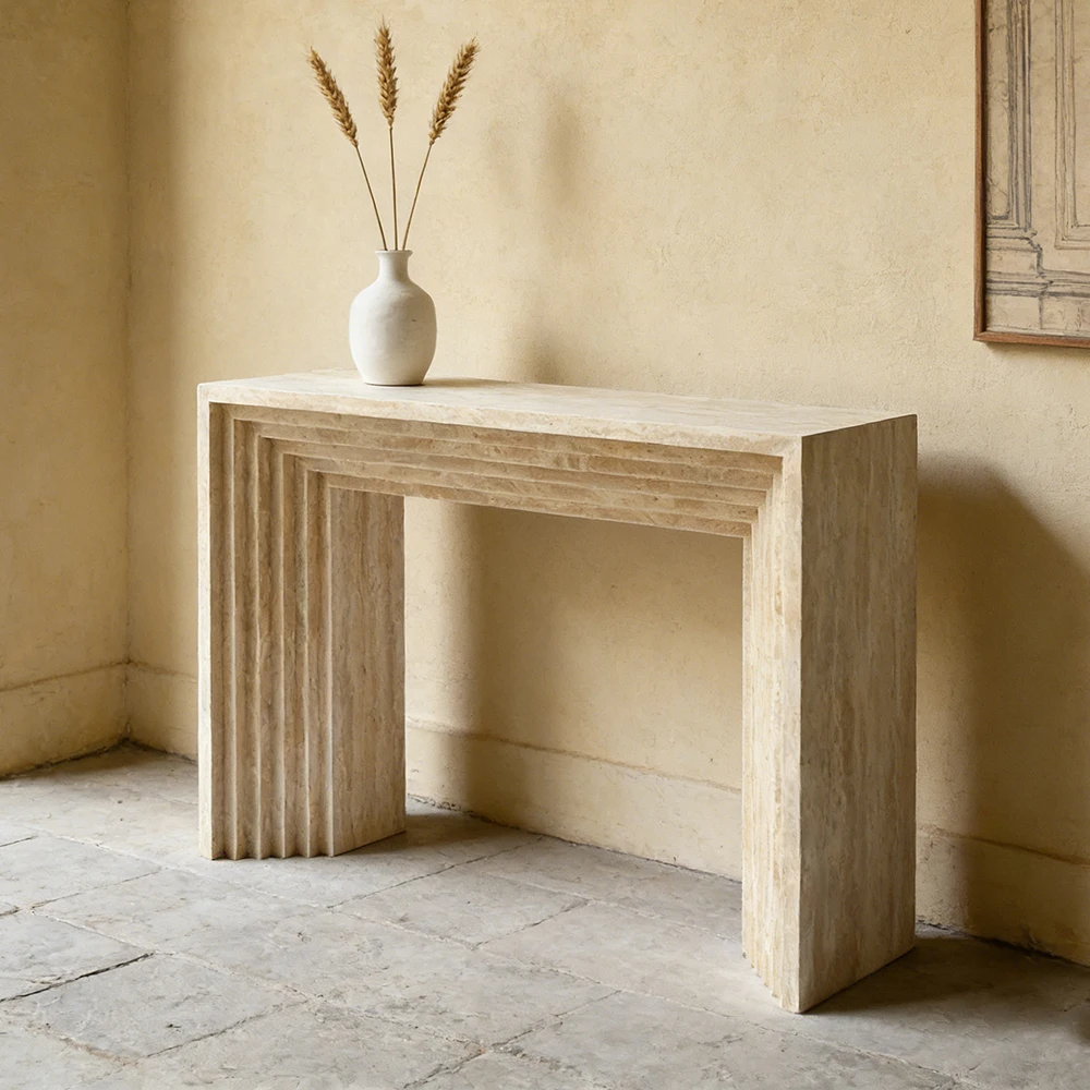 Organic Elegance Natural Travertine  Console Table  Handcrafted Stone Entry Table 1