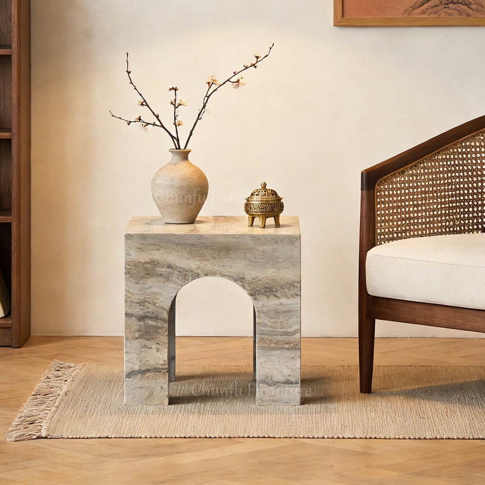 Square Stone Accent Table Organic Harmony Natural Travertine Side Table for livingroom 1