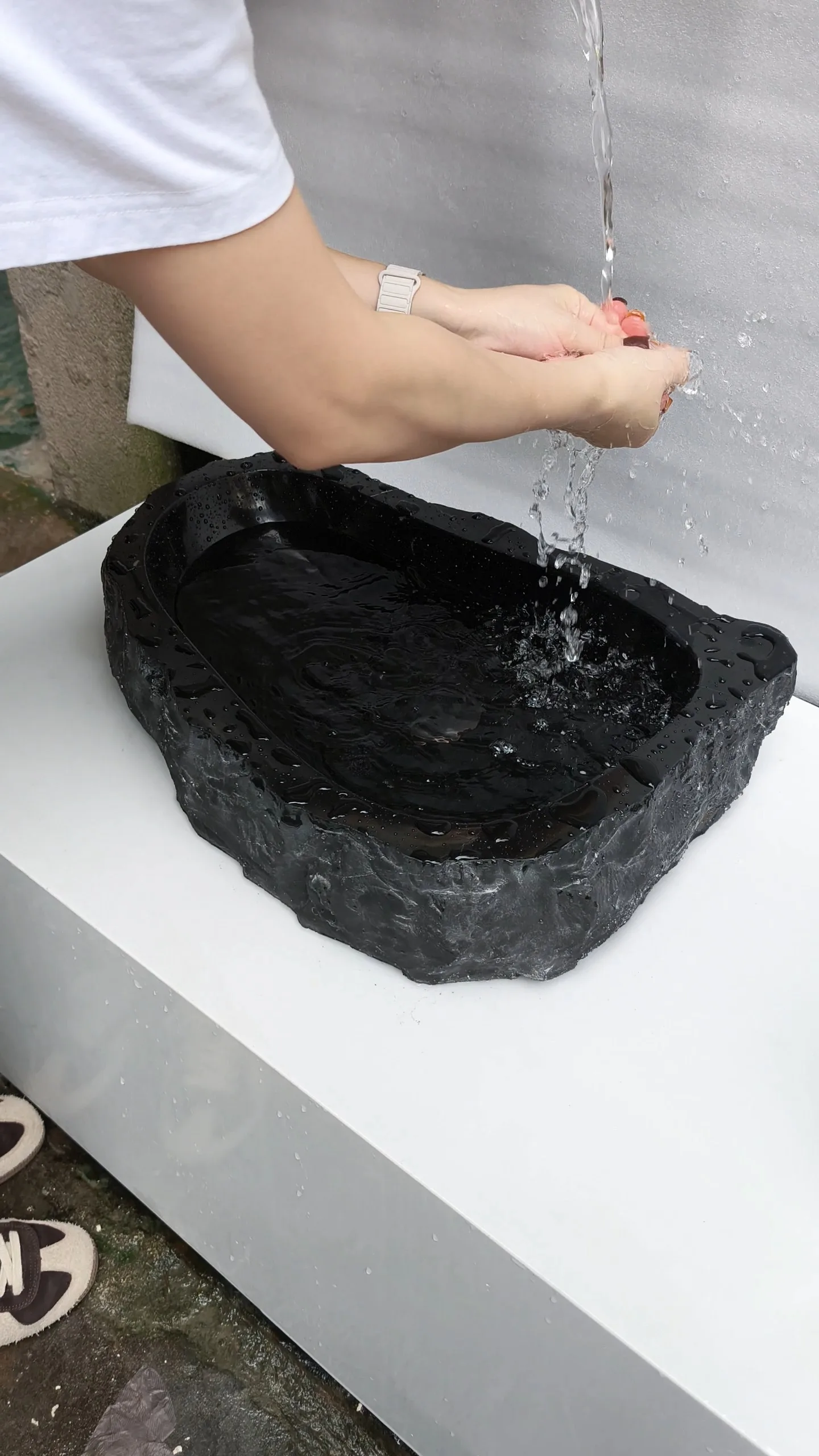 Natural Black Stone Vessel Sink  Rough-Edge Oval Bathroom Basin for bathroom 1