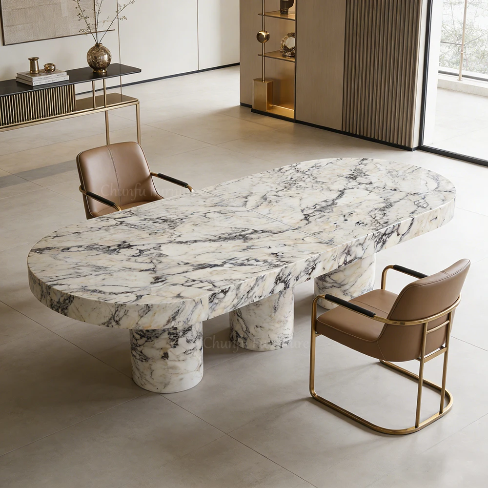 Natural Marble Oval Dining Table Modern Luxury Sculptural Stone Dining Table 1