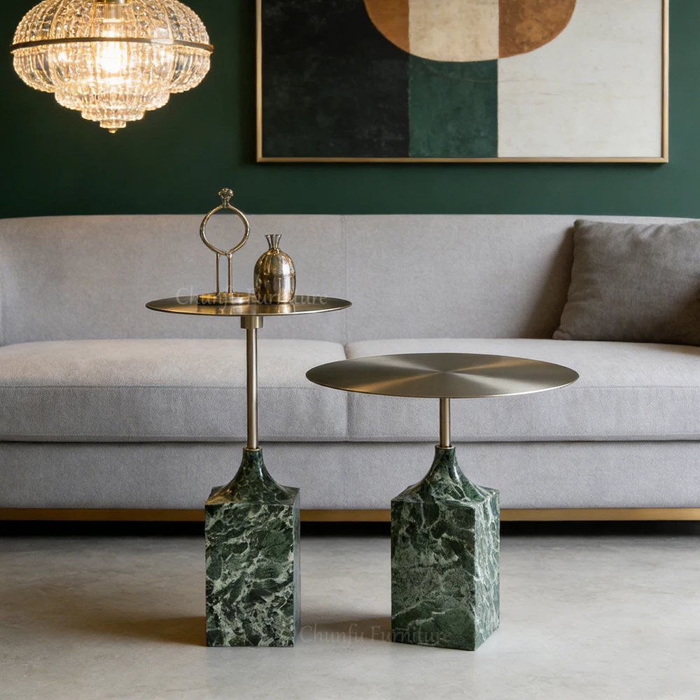 Light Luxury Natural Marble & Metal Side Table Set  Staggered Art Accent Table 1