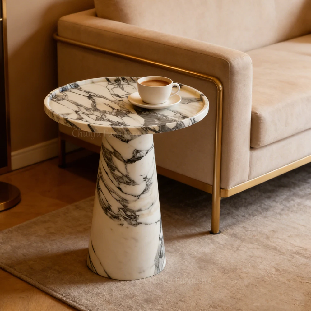 Natural Marble Side Table Set  Travertine Side Table  Arabescato Accent Tables 1