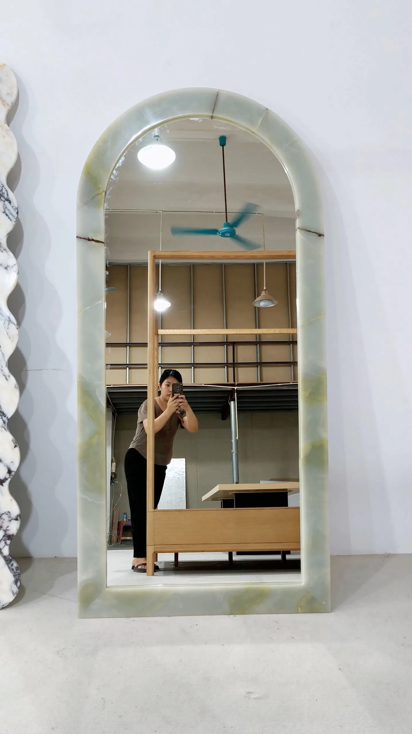 Natural Stone Framed Arched Full-Length Mirror  Light Luxury Decorative Mirror 1