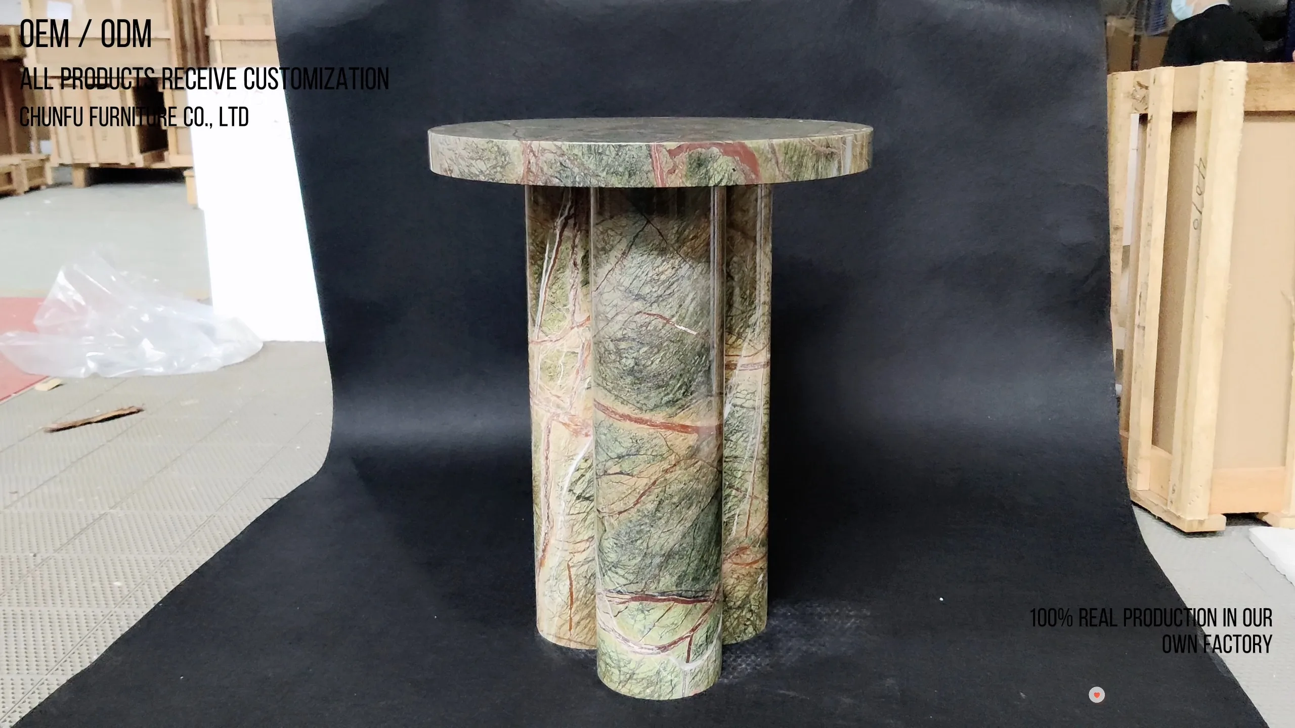 Rainforest Green Luxury Marble Side Table Modern Sculptural Round Accent Table 1