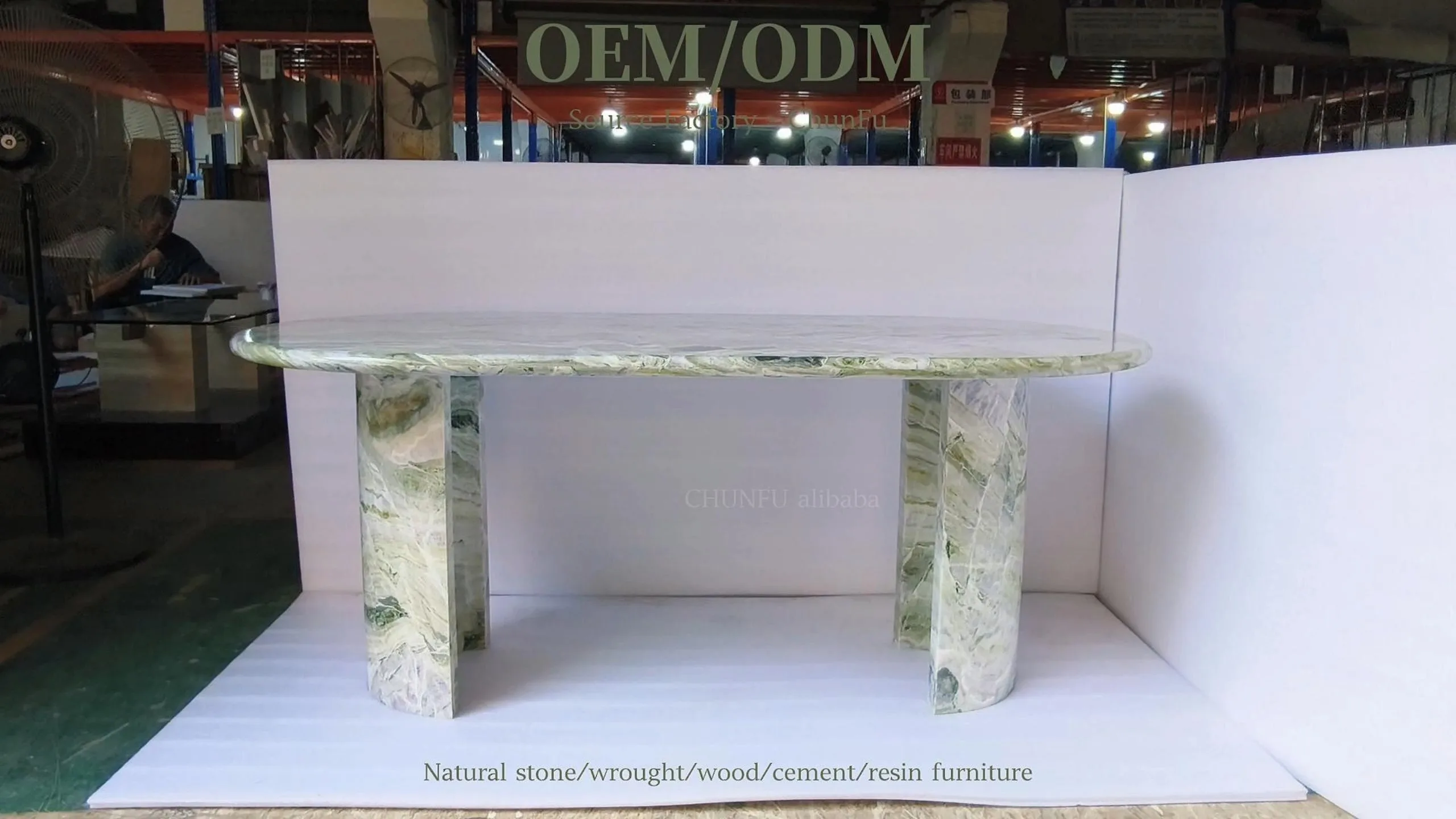 Regal Grandeur Shangri-La Marble Dining Table  Oval Green-White Veined 1