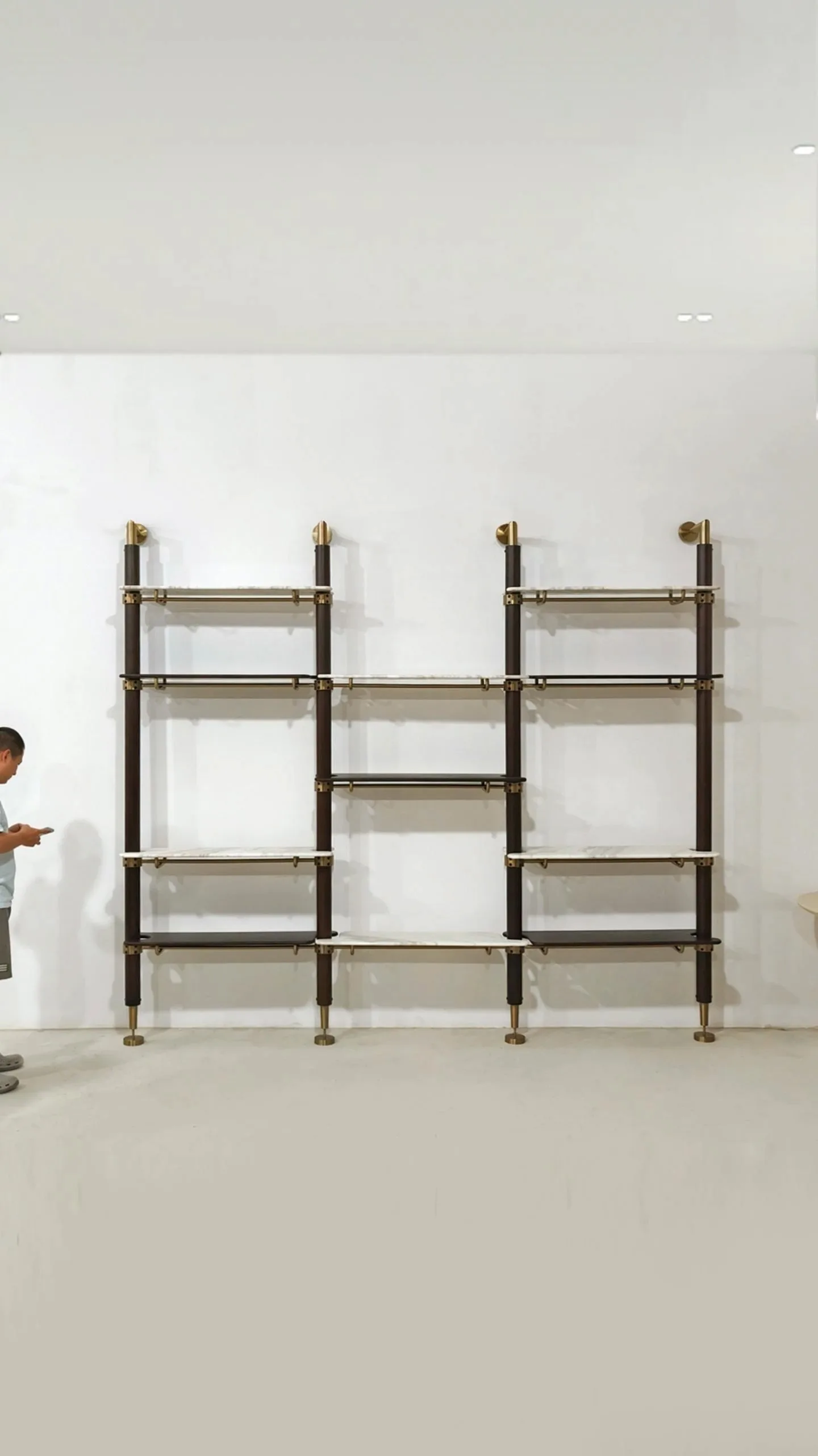 Elegant Fusion Wood & White Marble Display Shelf Modular Storage Shelf for office 1