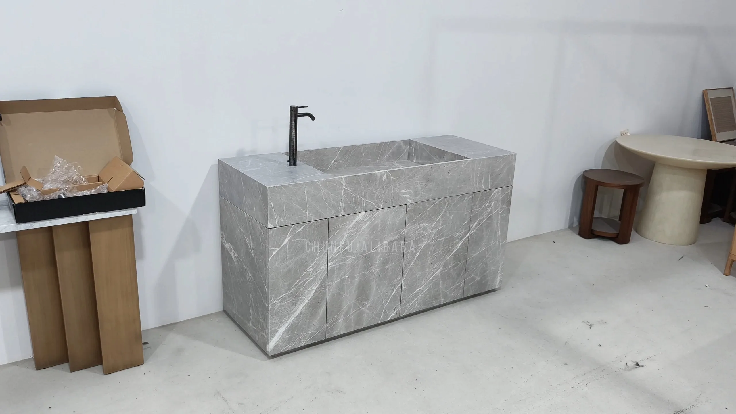 Modern Elegance Tundra Grey Marble Vanity High Gloss Stone Top Vanity for bathroom 1