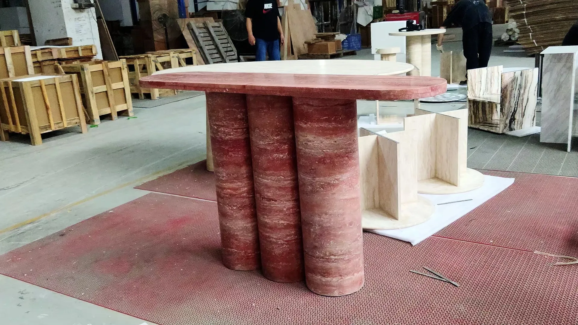 Rustic Elegance Natural Red Travertine Console Table with Curved Top Columnar Legs 1