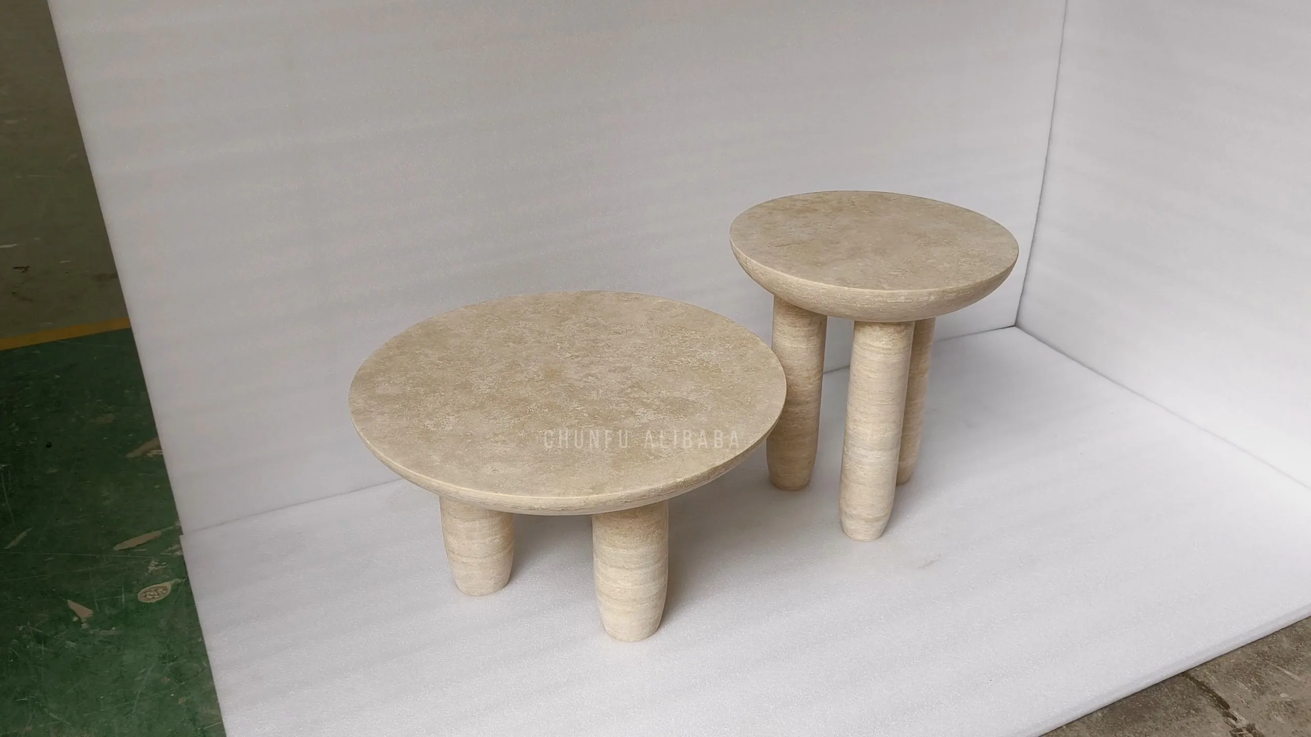 Natural Travertine Coffee Table Set  Cylindrical Stone Table Set for livingroom 1