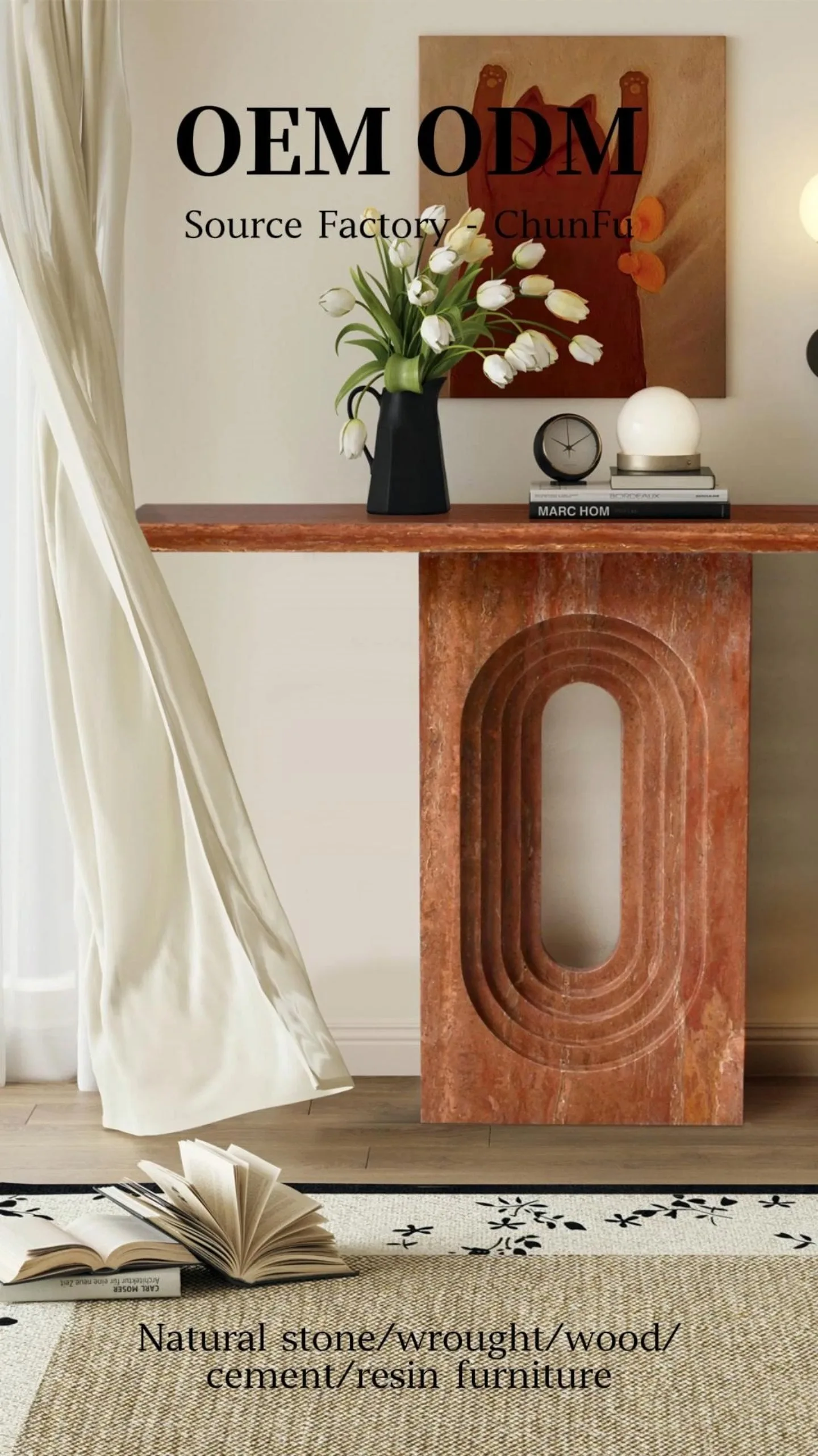 Natural Red Travertine Console Table 1.2m Stone Entry Table for livingroom 1