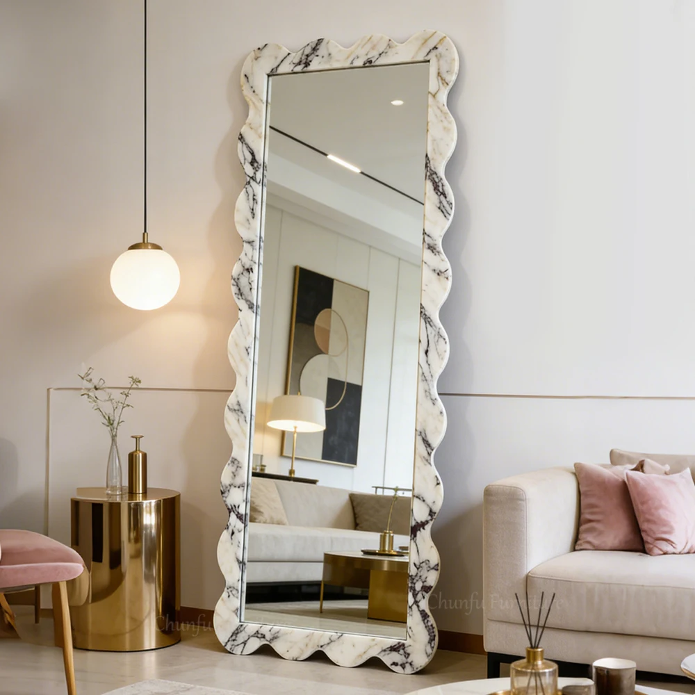 Natural Marble Wavy Full-Length Mirror  Artistic Decorative Floor Mirror 1
