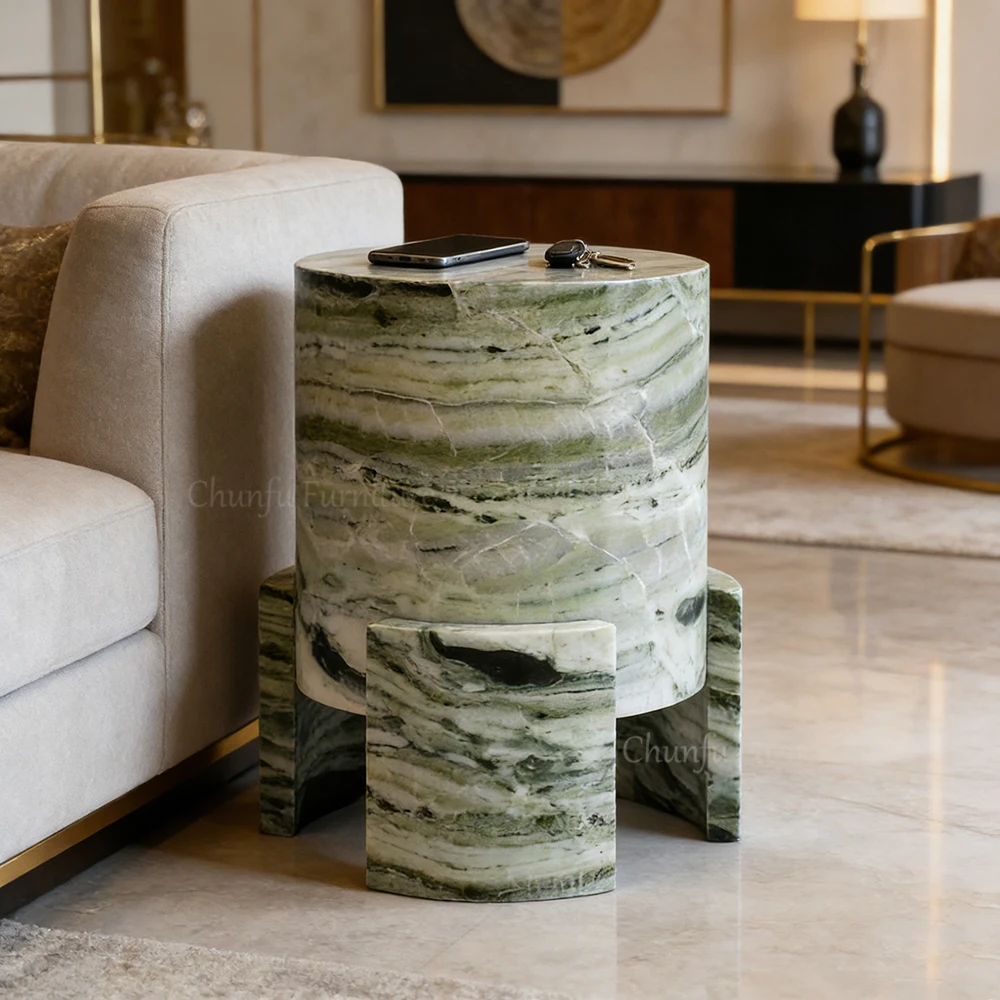 Stone Deconstructed Side Table Sculptural Accent Pedestal Marble side table 1