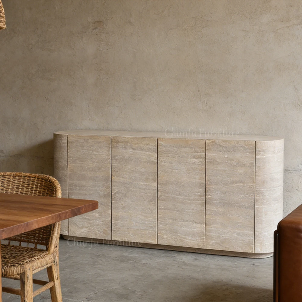 Travertine  Curved Sideboard  Minimalist Organic Credenza 1