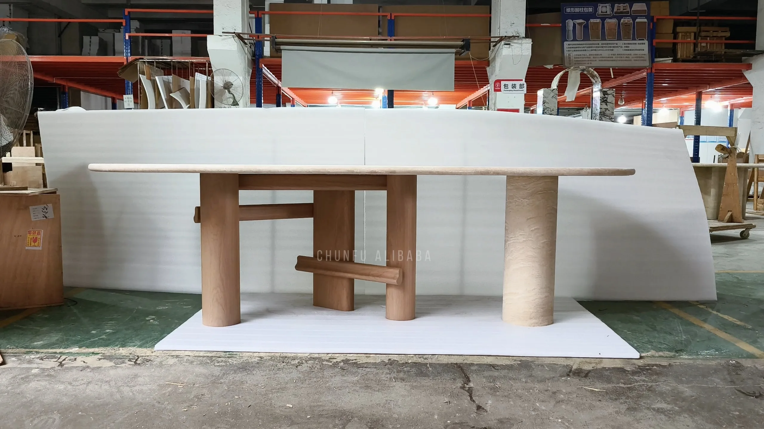 Travertine Dining Table with wood base Modern Oval Table 1