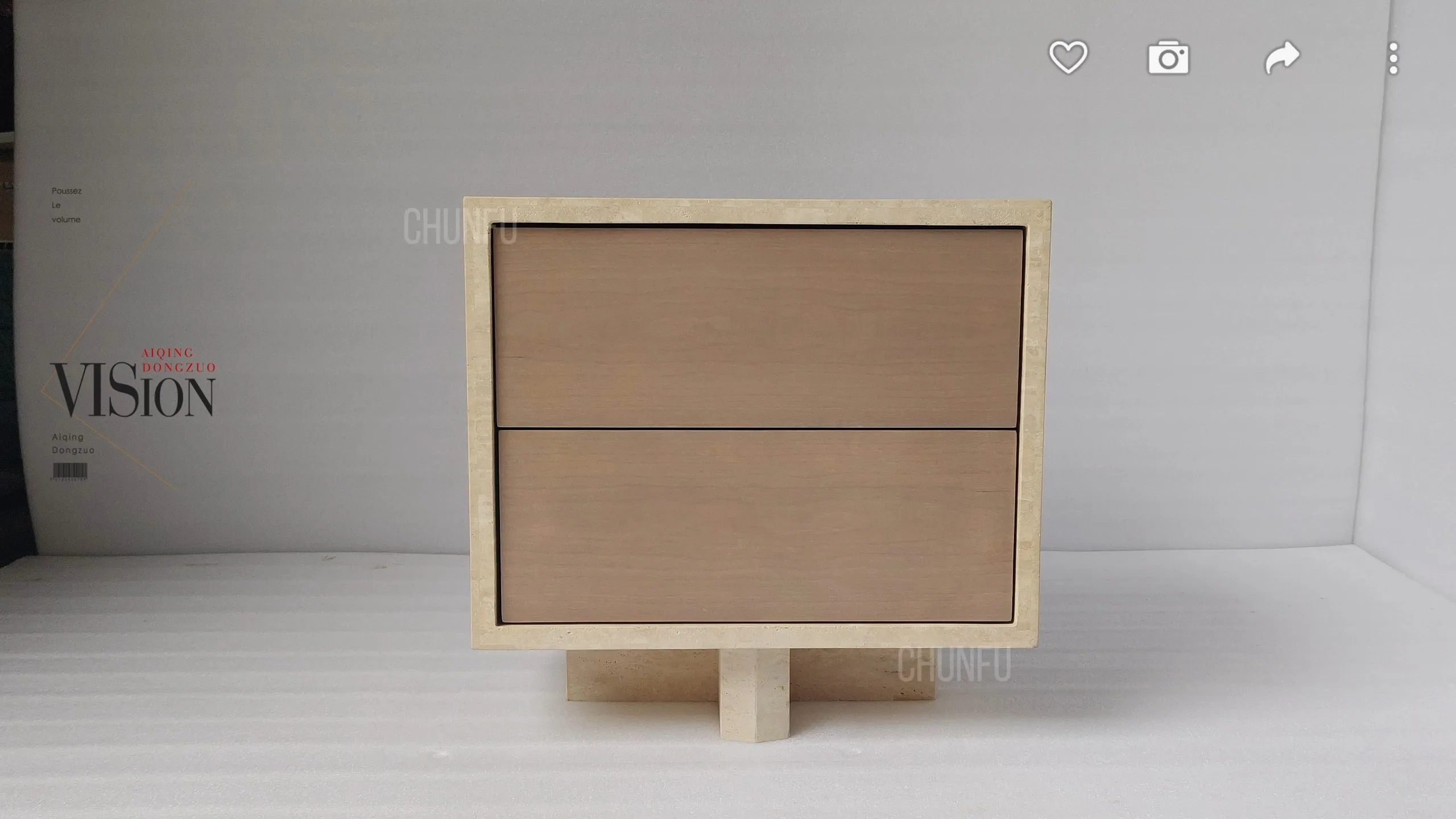 Travertine Nightstand  Burl Wood Nightstand  Modern Minimalist Bedside Table 1