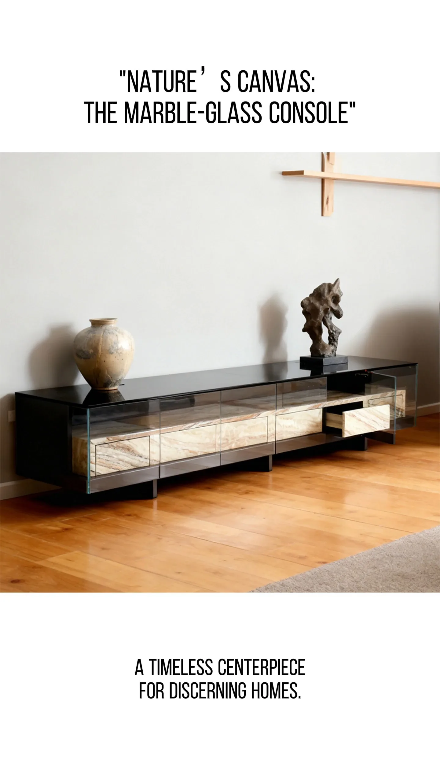 Marble & Glass Floating Media Console   Modern Luxury TV Stand 1