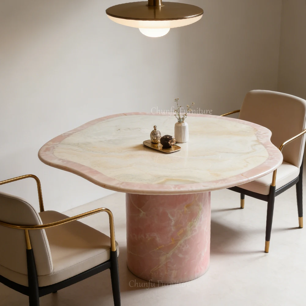 Pink Onyx Organic Edge Dining Table Luxury Modern Round Table 1