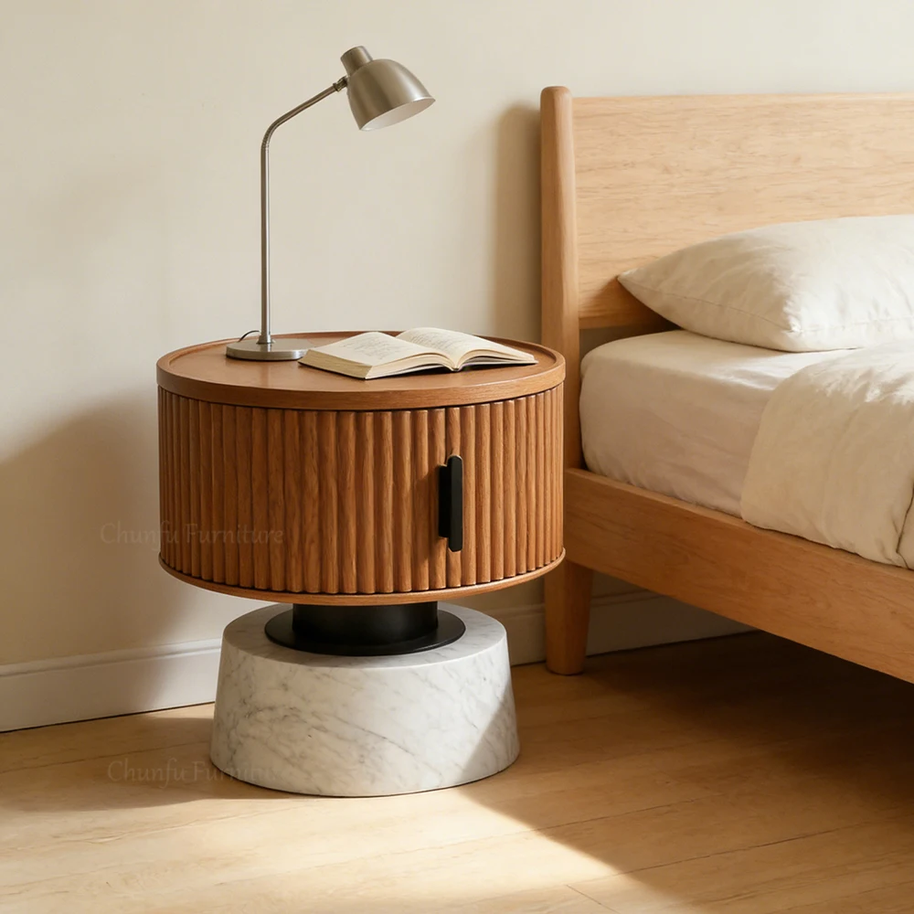 Marble Storage Side Table   Fluted wood Accent Table   Modern Luxury Nightstand 1