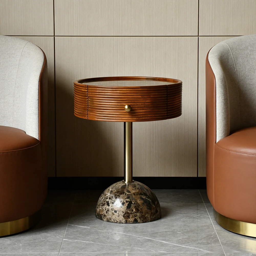 Marble Pull-Out Storage Side Table Modern Luxury Nightstand  Round bedside table 1