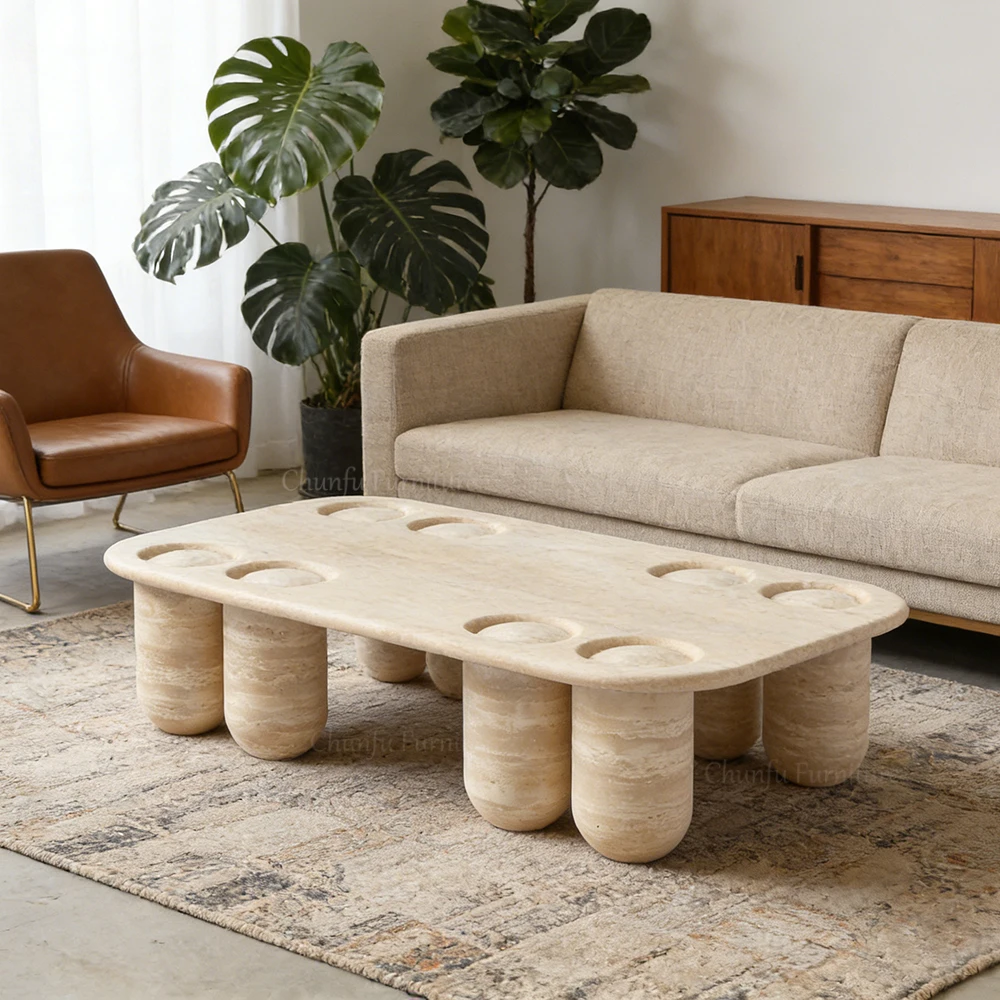 Travertine Coffee Table With  Pop-Up Module   Modular Center Table for livingroom 1